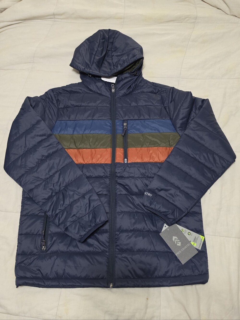 Free Country Men's Tri-Color Hooded Puffer Jacket